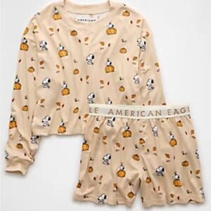 American Eagle Peanuts Fall Pumpkin Plush PJ Set